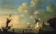 Monamy, Peter A royal yacht and other shipping off the coast oil painting reproduction